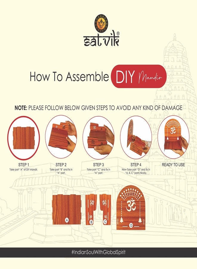 SATVIK STORE SATVIK 1 Pc DIY MDF Puja Mandir Set Easy to Build Om Design Pujan Ghar Temple Table Top God Sihasan Indian Hindu Festive Diwali Wooden Pattern Bhagwan Darbar Home Office Décor Portable Pooja Stand - Image 3