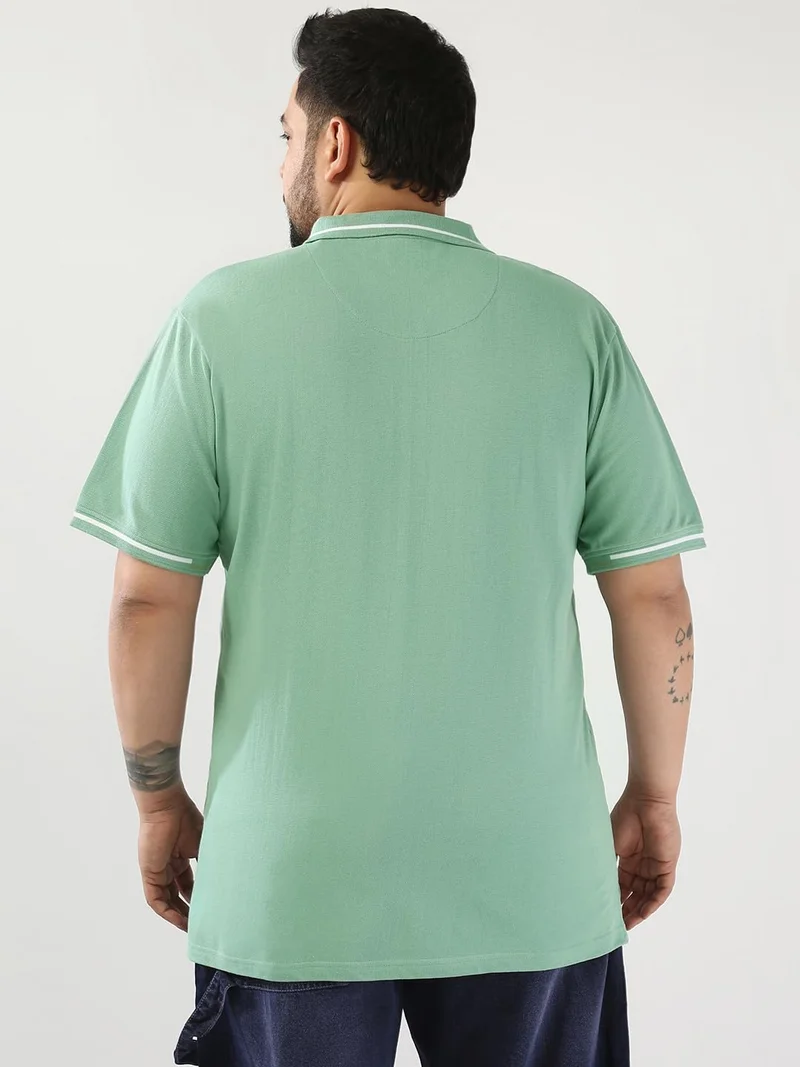 Urbano Fashion  Urbano Plus Men's Granite Green Solid Regular Fit Half Sleeve Cotton Polo T-Shirt  | Best Price UAE