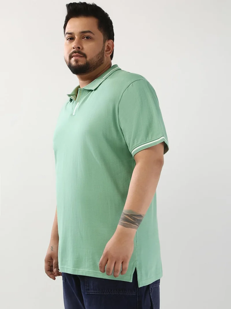 Urbano Fashion  Urbano Plus Men's Granite Green Solid Regular Fit Half Sleeve Cotton Polo T-Shirt  | Best Price UAE
