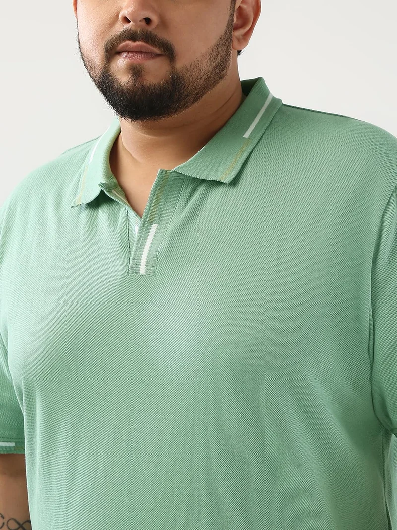 Urbano Fashion  Urbano Plus Men's Granite Green Solid Regular Fit Half Sleeve Cotton Polo T-Shirt  | Best Price UAE