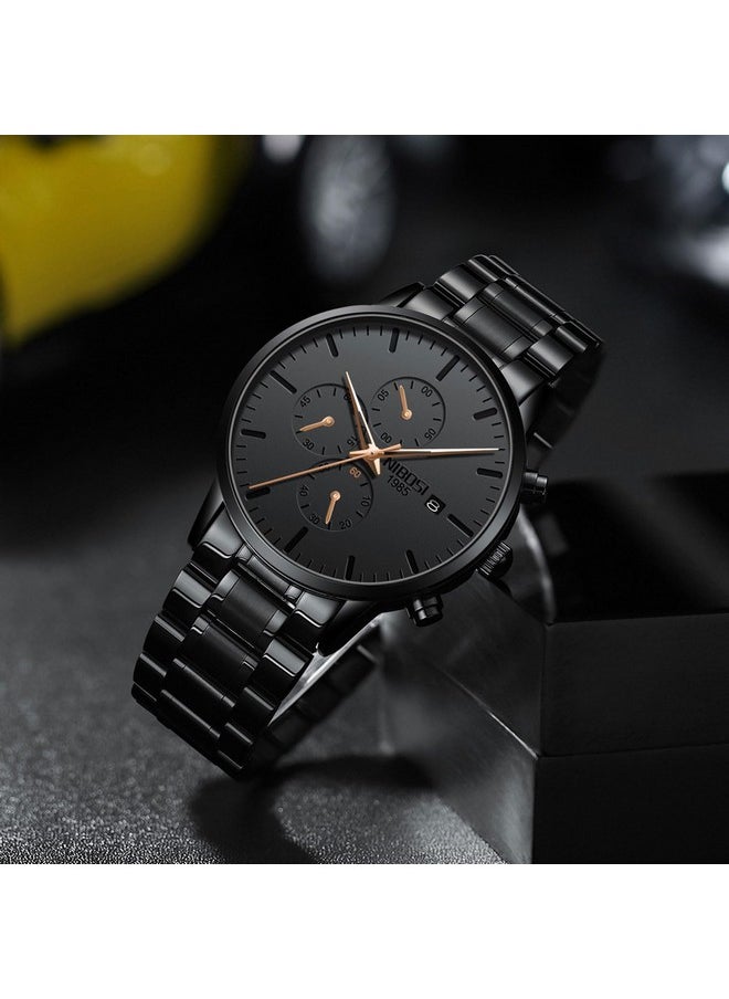 NIBOSI - NIBOSI Men's Watches Analog Minimalist Black Dial Watches for Men Business Chronograph Casual Watches with Stainless Steel Strap Date (Rose Gold2) - Image 1