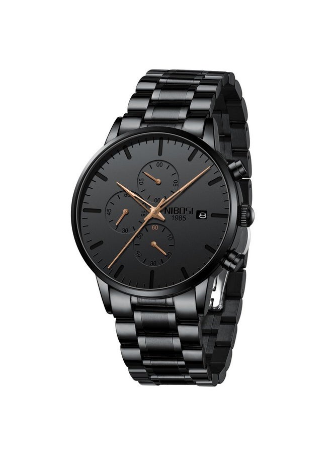 NIBOSI - NIBOSI Men's Watches Analog Minimalist Black Dial Watches for Men Business Chronograph Casual Watches with Stainless Steel Strap Date (Rose Gold2) - Image 1