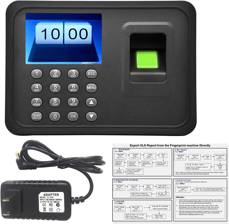 FTVOGUE Fingerprint Time Clock 2.8 Inch TFT LCD Screen Attendance System with USB Download No Software Needed for Office Factory School Hotel (Black) - Image 1
