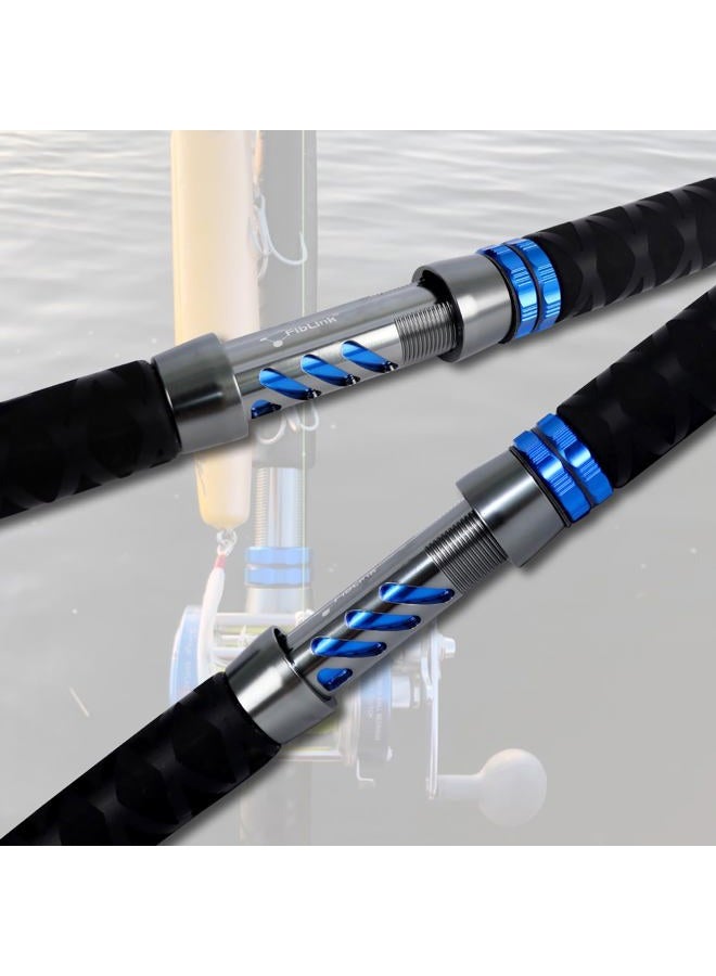 Fiblink Catfish Fishing Rod 1 Piece/2 Piece Catfishing Fishing Pole Portable Travel Heavy Cat Catfish Casting Rod (6'/6'6"/7'/8'/9') (A:8' - 2Pcs - Blue) - Image 4