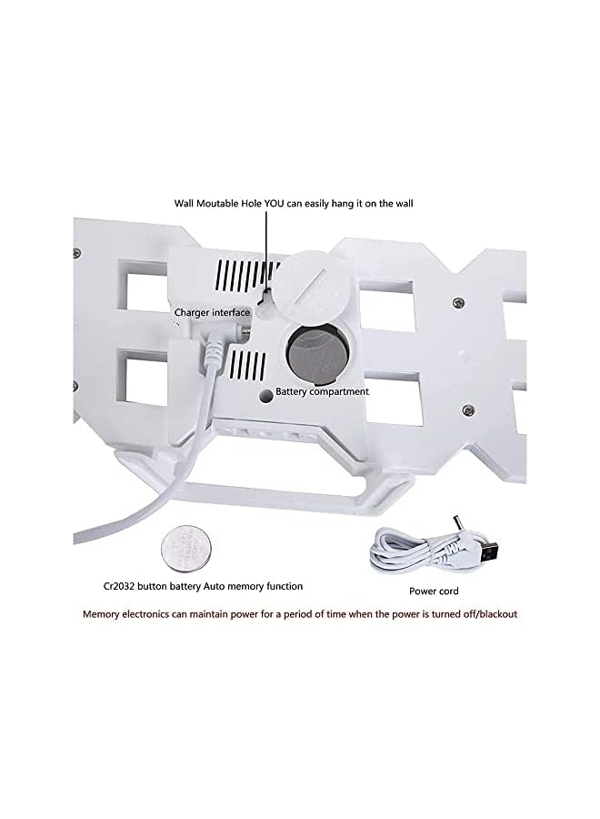 Raxoom Wall Led Alarm Digital Clock White Number Time Clock with Automatic Brightness Adjustable, 12/24 Hr Time/Date Temperature Display, Electric Nightlight Alarm Clock for Modern Home Decoration - Image 2