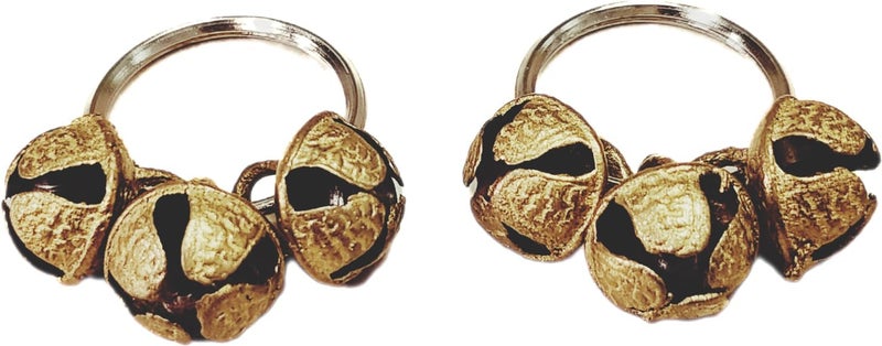 KP2 Ghungroo Kadi Fingers for Puja Aarti Hand Finger Clapping Ring Cymbals Pooja Bhajan Set Pair Musical Instrument finger cymbol (Golden, Set of 2) - Image 1