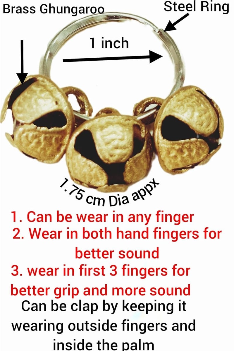 KP2 Ghungroo Kadi Fingers for Puja Aarti Hand Finger Clapping Ring Cymbals Pooja Bhajan Set Pair Musical Instrument finger cymbol (Golden, Set of 2) - Image 2