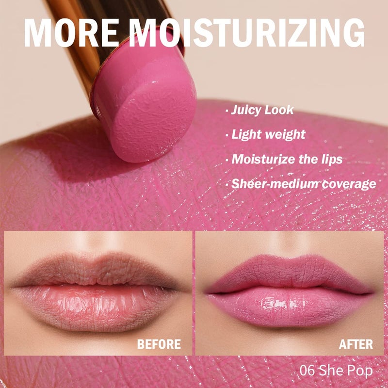 Oulac Coral Peach Red Lipstick for Women - Moisturizing Lip Stick Red, Glossy Tinted Lip Balm, Sheer Shine Juicy Finish, Lightweight and Hydrating Formula for Dry Lip Care, Vegan 2.2g/0.07oz (04) - Image 3
