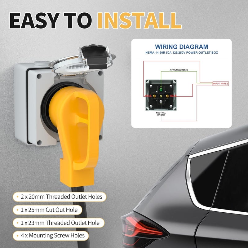 Joinfworld صندوق مخرج RV بقوة 50 أمبير من ، مقبس RV NEMA 14-50R 125/250 فولت معتمد من ETL، لوحة طاقة كهربائية مقاومة للعوامل الجوية لمقطورة RV والمركبات الترفيهية - Image 4