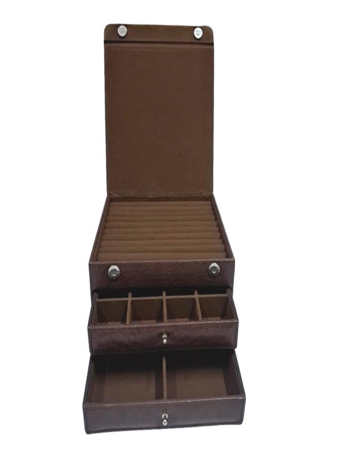 THE CASE Faux Leather Case, Jewellery Case Co Earring Organizer Holder, 16 Small & 4 Large Slots Jewelry Box with Drawers & Magnetic Closure, 2 Trays for Earrings, Ring or Chain Storage - Image 4