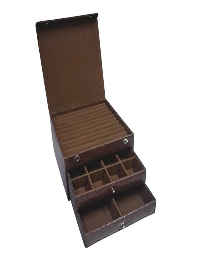 THE CASE Faux Leather Case, Jewellery Case Co Earring Organizer Holder, 16 Small & 4 Large Slots Jewelry Box with Drawers & Magnetic Closure, 2 Trays for Earrings, Ring or Chain Storage - Image 3