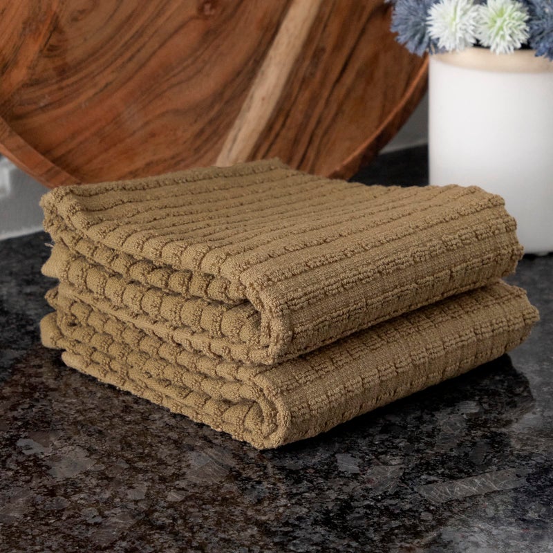 Ritz Royale Collection 100% Combed Terry Cotton  Highly Absorbent  Oversized  Kitchen Towel Set  28"" x 18""  2-Pack  Solid Mocha Brown - Image 5