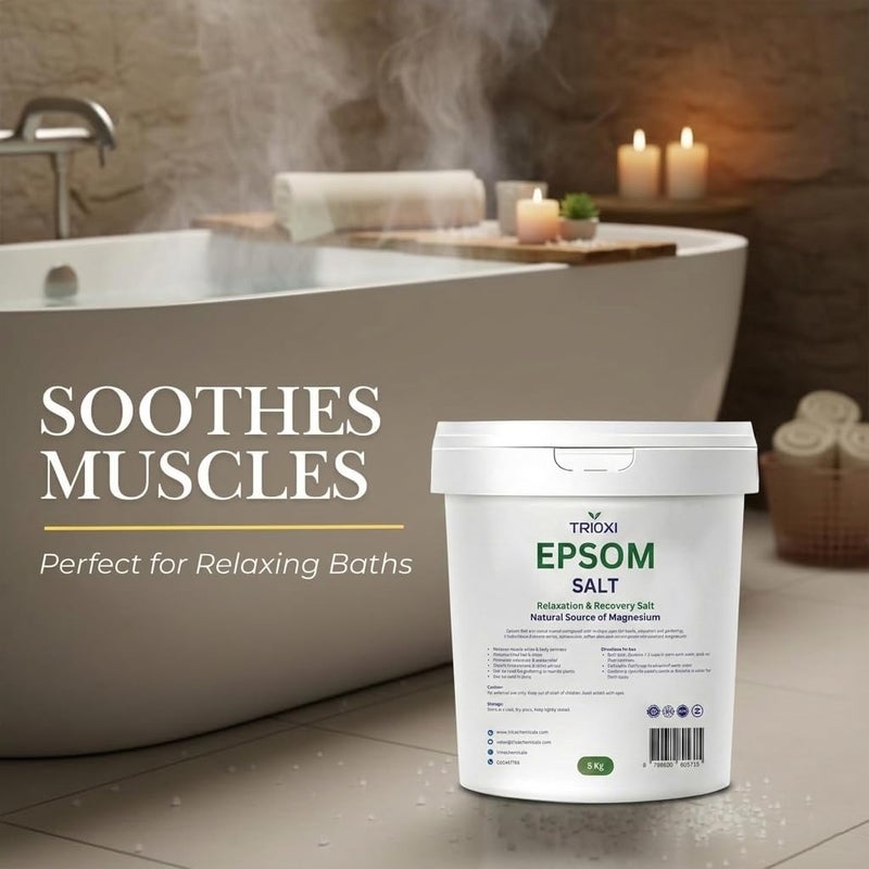 Trioxi Epsom Salt – Pure Magnesium Sulfate Crystals – Relaxing Bath Soak, Foot Soak & Natural Remedy – Premium Quality (5KG) - Image 5