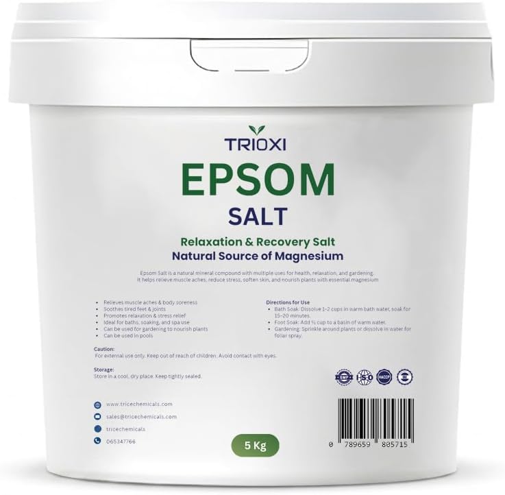 Trioxi Epsom Salt – Pure Magnesium Sulfate Crystals – Relaxing Bath Soak, Foot Soak & Natural Remedy – Premium Quality (5KG) - Image 1