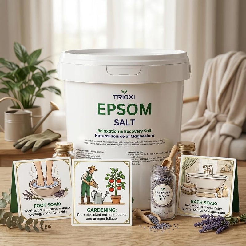 Trioxi Epsom Salt – Pure Magnesium Sulfate Crystals – Relaxing Bath Soak, Foot Soak & Natural Remedy – Premium Quality (5KG) - Image 4