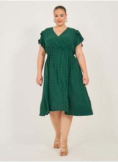 Styli Polka Dot A-Line Ruffled Sleeve Midi Dress  - Image 1