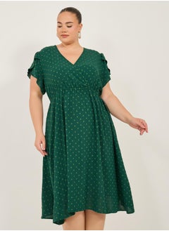 Styli Polka Dot A-Line Ruffled Sleeve Midi Dress  - Image 3