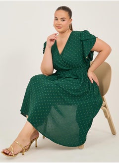 Styli Polka Dot A-Line Ruffled Sleeve Midi Dress  - Image 2