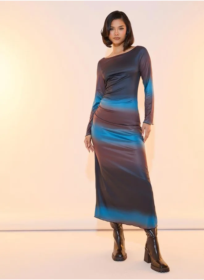 Take Two Ombre Look Gathered Bodycon Midi Dress
