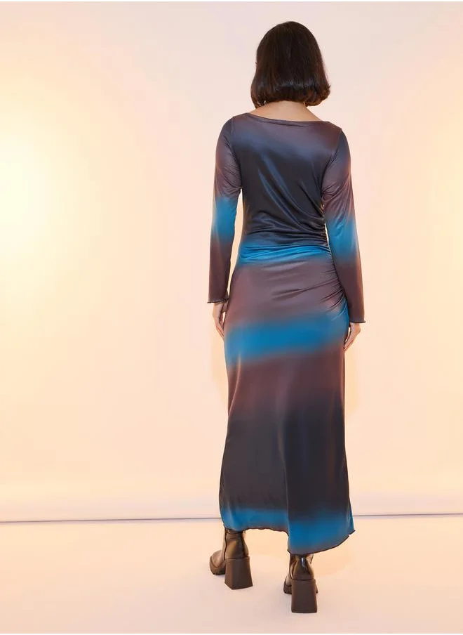 Take Two Ombre Look Gathered Bodycon Midi Dress