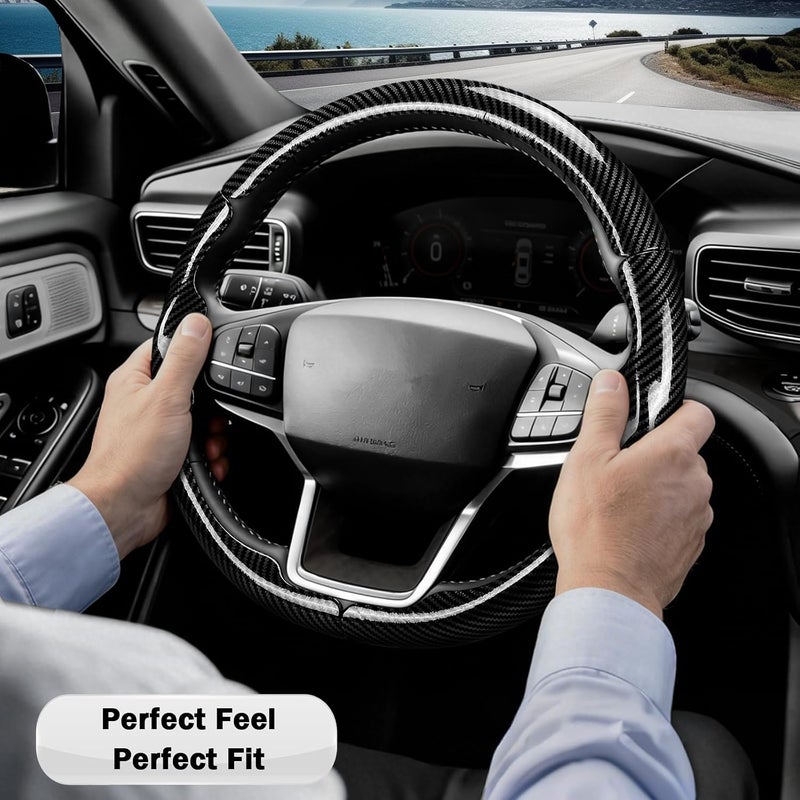 Aotoyou غطاء عجلة القيادة لسيارات Ford Explorer 2020-2025، مزود بحماية إضافية (جلد أسود لامع) - Image 5