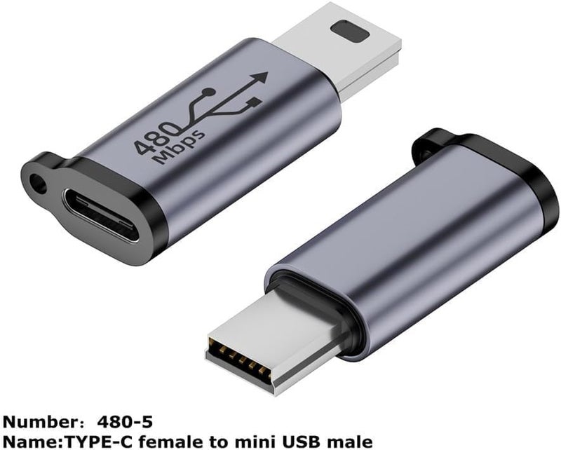 ETZIN محول USB C إلى Mini USB، موصل Type C أنثوي إلى Mini USB 2.0 ذكري يدعم الشحن ومزامنة البيانات متوافق مع GoPro Hero 3+، مشغلات MP3، كاميرات Dash، كاميرات رقمية، إلخ - EPL-1174TC - Image 2