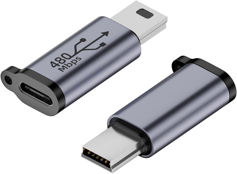 ETZIN محول USB C إلى Mini USB، موصل Type C أنثوي إلى Mini USB 2.0 ذكري يدعم الشحن ومزامنة البيانات متوافق مع GoPro Hero 3+، مشغلات MP3، كاميرات Dash، كاميرات رقمية، إلخ - EPL-1174TC - Image 1