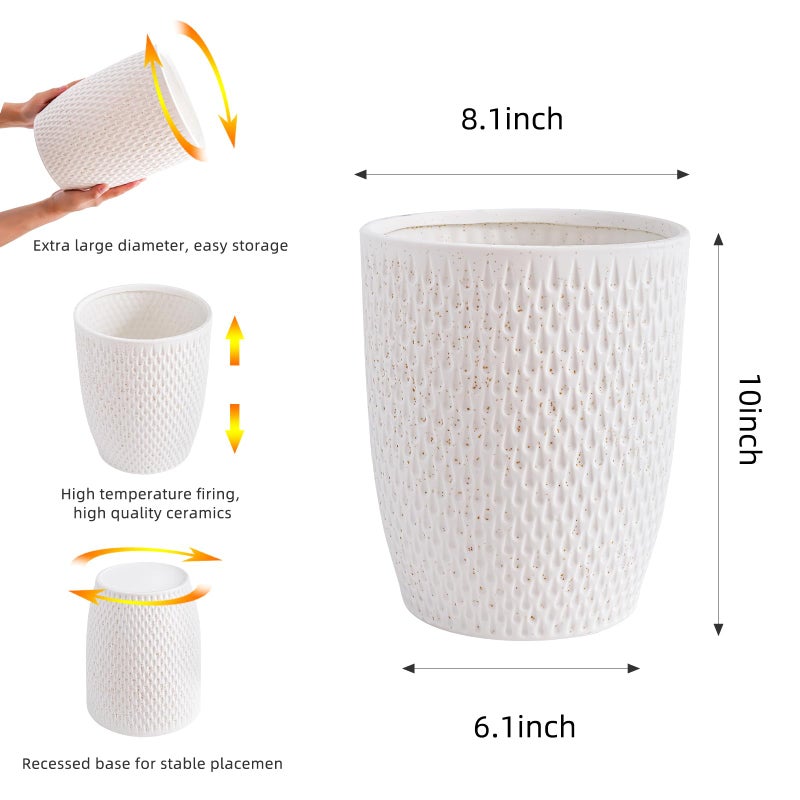 BASDHE White Ceramic Trash Can - Small Trash Can Wastebasket for Bathroom, Kitchen, Office & Home Decor - Ceramic Round Garbage Container Basket Bin (2.5 Gallon) - Image 4