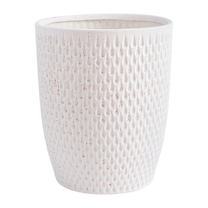 BASDHE White Ceramic Trash Can - Small Trash Can Wastebasket for Bathroom, Kitchen, Office & Home Decor - Ceramic Round Garbage Container Basket Bin (2.5 Gallon) - Image 1