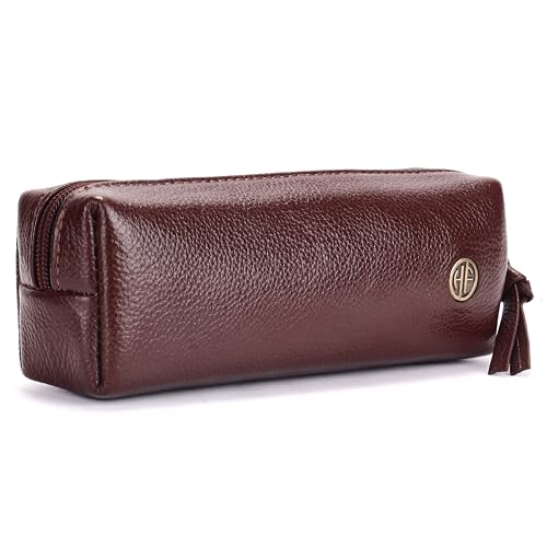 HAMMONDS FLYCATCHER Leather Utility Pouch - Multi-Use Genuine Leather Pencil Case, Cosmetic, Stationery, Coin & Makeup Brush Pouch for Women & Men - School & Office Organizer- Redwood Brown - Image 1