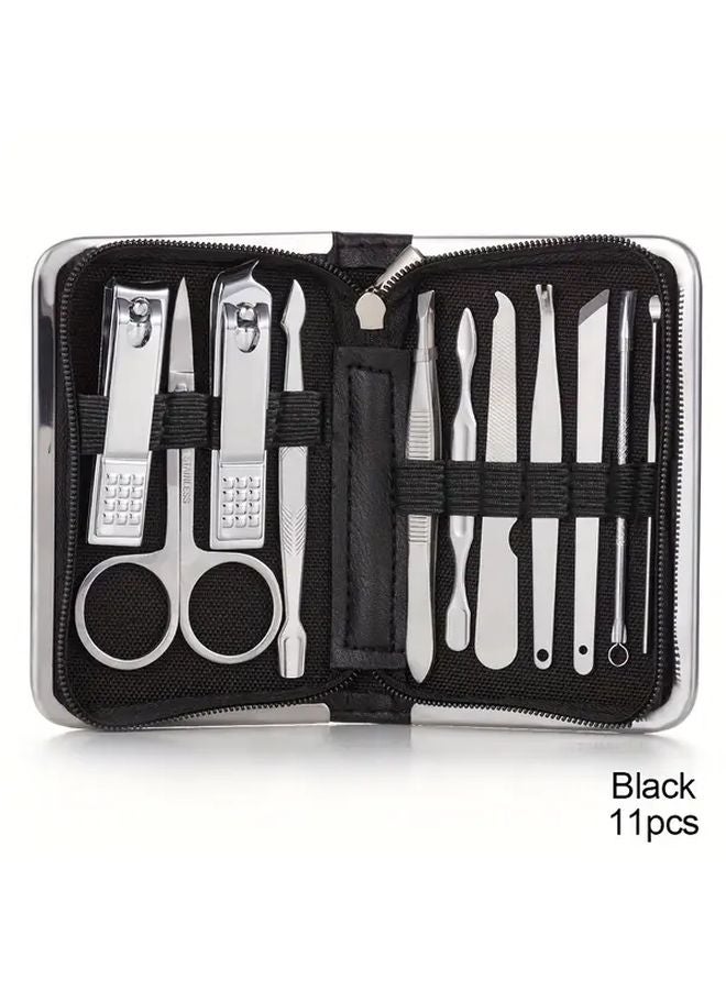 11 قطعة مجموعة مانيكير أسود، مقصات أظافر من الفولاذ المقاوم للصدأ، أدوات قص وقطع البشرة - Image 1