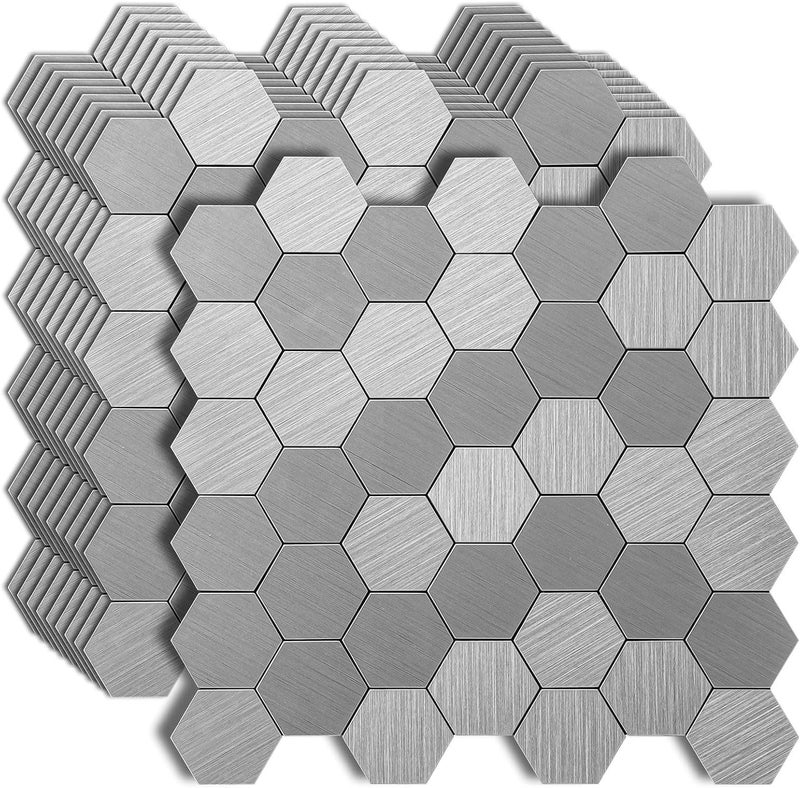 Art3d 10-Pack Self-Adhesive Metal Backsplash Peel and Stick Tile for Kitchen, 12" x 12" Silver Hexagon - Image 1