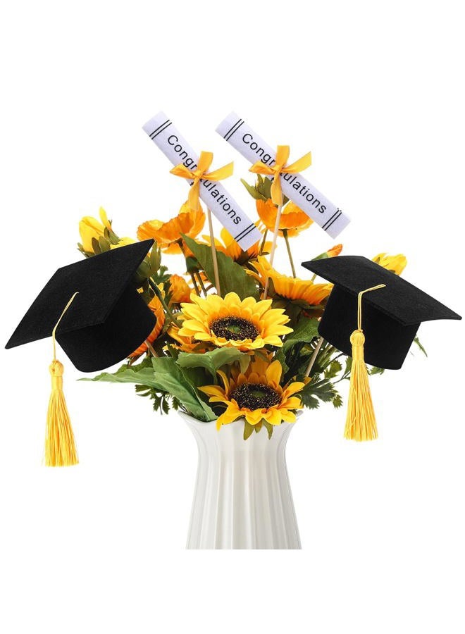 Breling 12 Pcs Black and Gold Graduation Centerpiece Sticks Felt Graduation Scroll Diploma and Grad Cap with Tassel Decor 2025 Table Toppers Centerpiece Party Supplies for Grad Party Decorations - Image 2