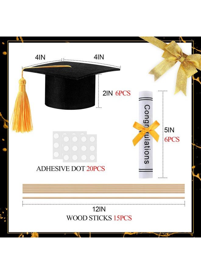 Breling 12 Pcs Black and Gold Graduation Centerpiece Sticks Felt Graduation Scroll Diploma and Grad Cap with Tassel Decor 2025 Table Toppers Centerpiece Party Supplies for Grad Party Decorations - Image 3