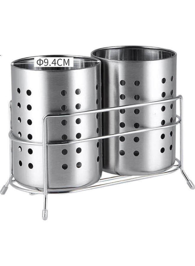 Ou Runzhe Ourunzhe Stainless Steel Household Chopstick Holder, Chopstick Cage, Tableware Tube, Double-Tube Utensil Storage Rack - Image 2