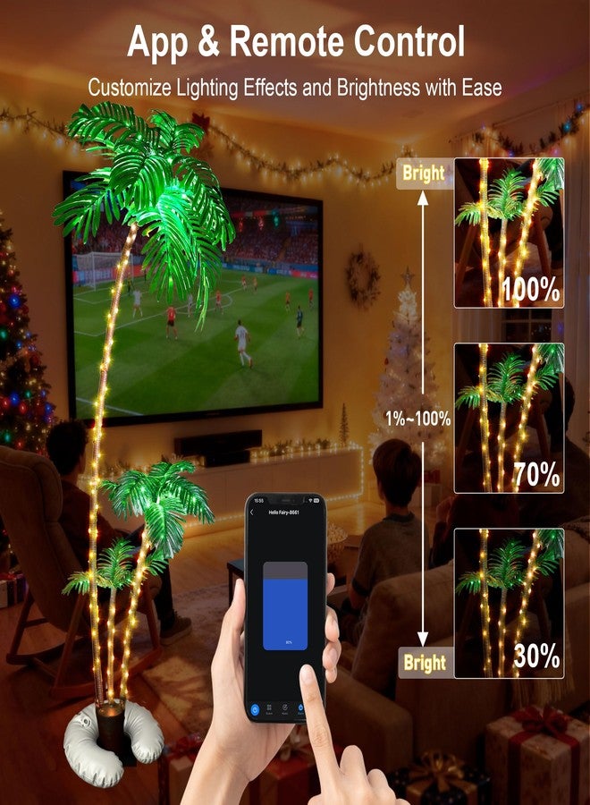POPOTAN 6Ft Christmas Palm Tree with 3 Branches, App & Remote Control, Music Sync, Multi-Tree Grouping Function, Dimmable Lights, Timer Function, Indoor & Outdoor Holiday Decor - Image 5