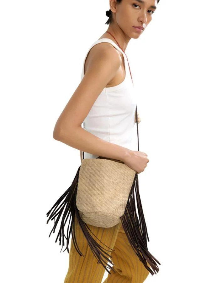 PARFOIS Bucket Bag Of Raffia With Leather Fringes
