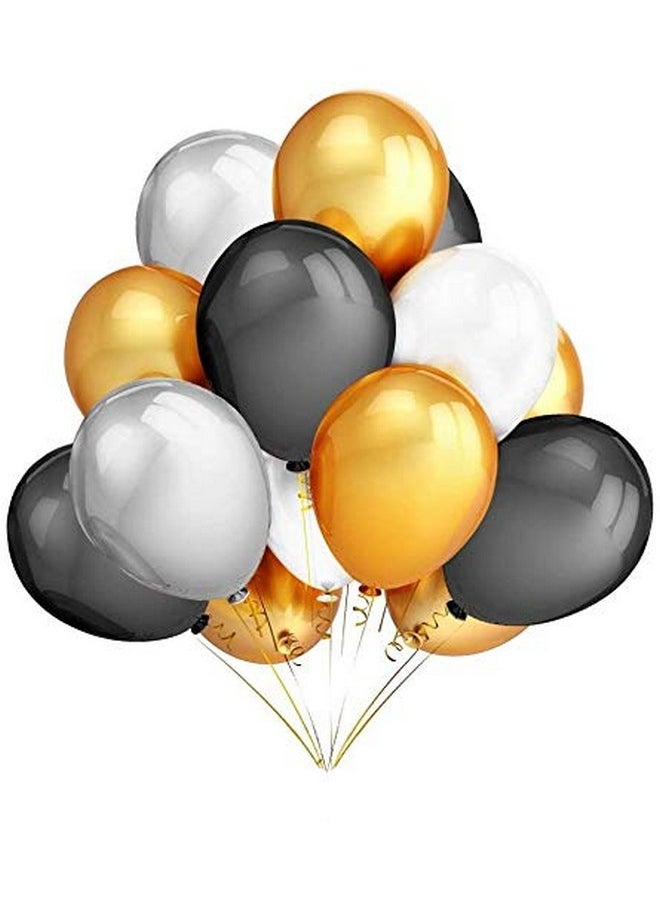 Theme My Party Theme My Party Birthday Decoration Kit - Black Golden Silver Latex Balloons Set with 2 Silver Foil Curtain & Golden Happy Birthday Foil Balloon  - Image 5