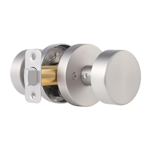 naubea Satin Nickel Passage Door Knob Brushed Nickel Interior Door Knobs for Closet and Hallway Doors Round Modern NonLocking Door Handles - Image 1