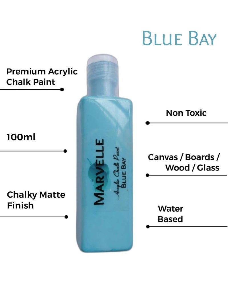 GREENARTZ MARVELLE 100ml Chalk Acrylic Paint (Blue Bay) for glass artwork decor lippan art wood furniture walls canvas | Non toxic | Matte finish - Image 2