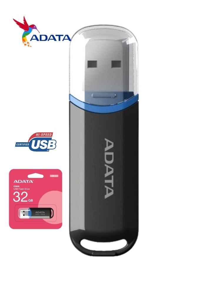 ADATA C906 Compact | 32GB USB 2.0 Flash Drive | Lightweight and Fast Data Transfer | Black  - Image 1
