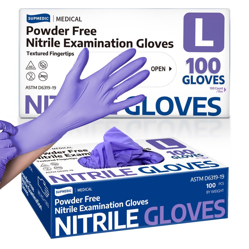Supmedic Nitrile Exam Gloves, 3.5 Mil Powder-Free Food Safe Cooking Cleaning Lab Disposable Medical Glove, Violet Blue 100 Pcs (Large) - Image 1