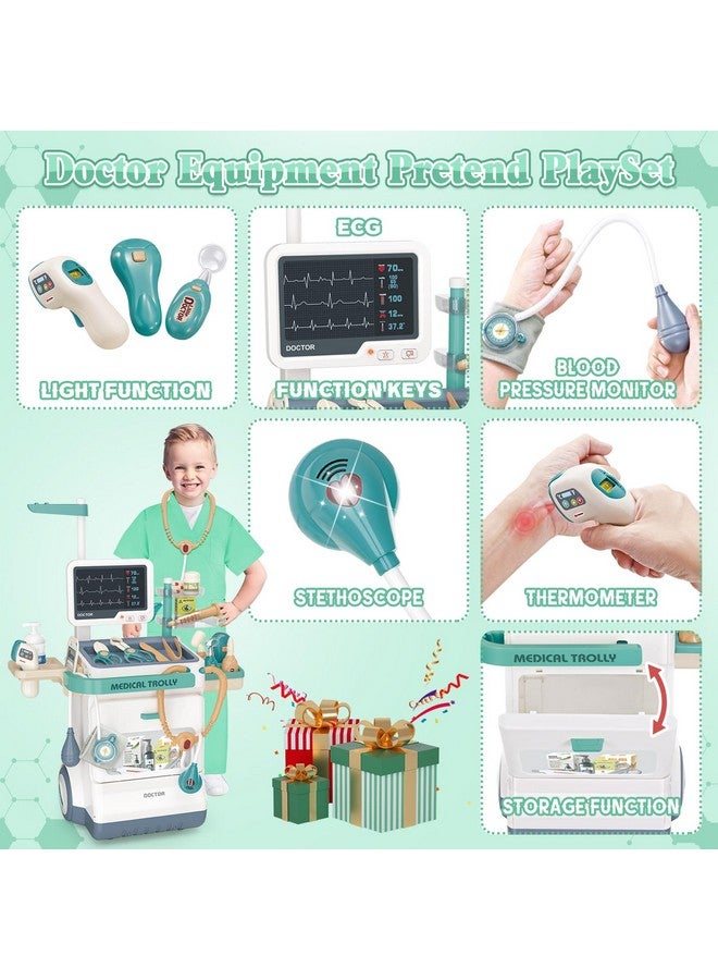 deAO Doctor Kit For Toddlers 3-5, Kids Doctor Playset Toys, Pretend Station Set With Cart, Costume ,Stethoscope And Thermometer, Halloween Costume Gift For Boys Girls Role Play (Green) - Image 4