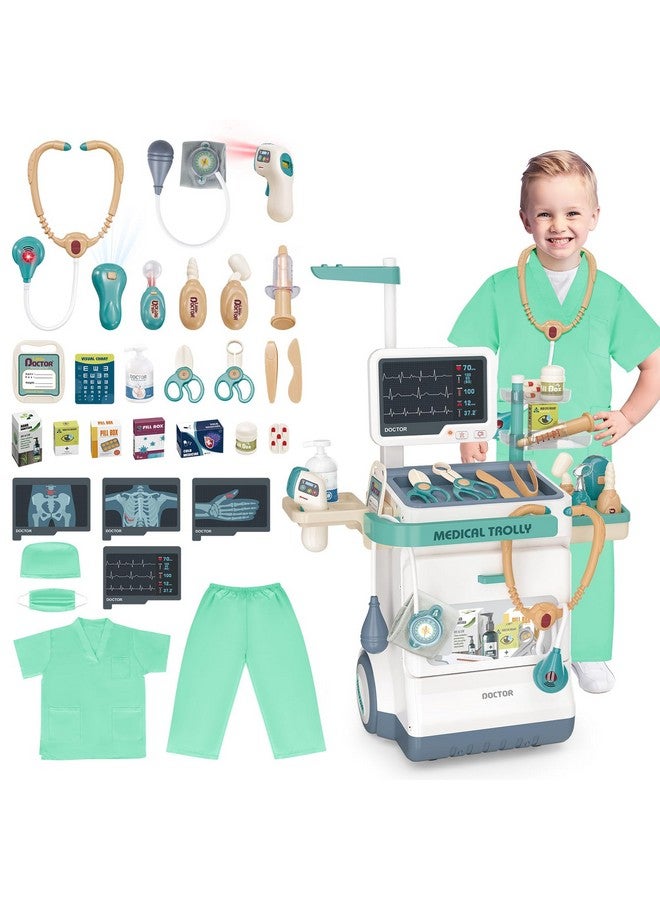 deAO Doctor Kit For Toddlers 3-5, Kids Doctor Playset Toys, Pretend Station Set With Cart, Costume ,Stethoscope And Thermometer, Halloween Costume Gift For Boys Girls Role Play (Green) - Image 2