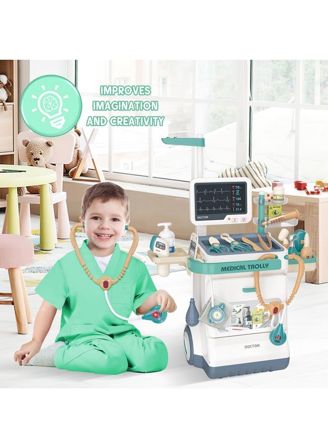 deAO Doctor Kit For Toddlers 3-5, Kids Doctor Playset Toys, Pretend Station Set With Cart, Costume ,Stethoscope And Thermometer, Halloween Costume Gift For Boys Girls Role Play (Green) - Image 3