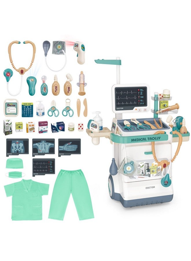 deAO Doctor Kit For Toddlers 3-5, Kids Doctor Playset Toys, Pretend Station Set With Cart, Costume ,Stethoscope And Thermometer, Halloween Costume Gift For Boys Girls Role Play (Green) - Image 1
