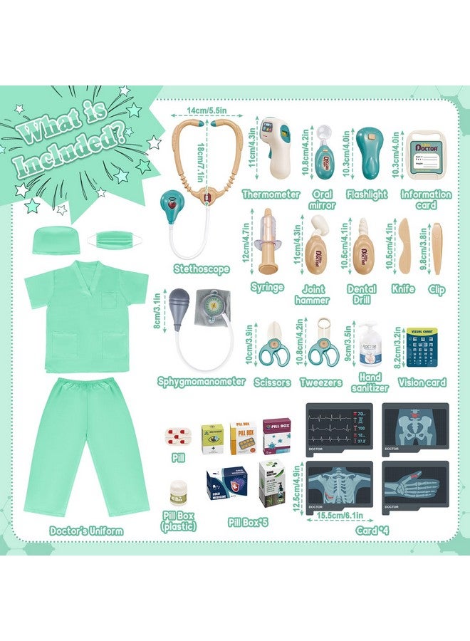 deAO Doctor Kit For Toddlers 3-5, Kids Doctor Playset Toys, Pretend Station Set With Cart, Costume ,Stethoscope And Thermometer, Halloween Costume Gift For Boys Girls Role Play (Green) - Image 5