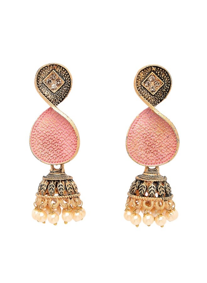 ADIVA Gold-Plated Kundan Stone Studded Meenakari Pearl Classic Jhumka Earrings Set for women, Traditional Stylish Jhumka for Girls Party, Wedding, Festive - Image 1