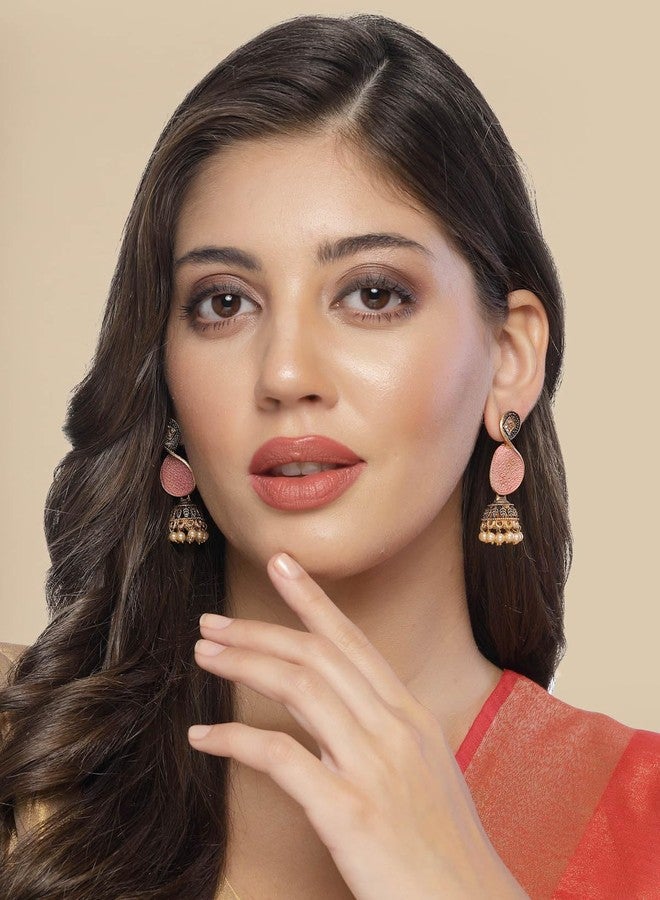 ADIVA Gold-Plated Kundan Stone Studded Meenakari Pearl Classic Jhumka Earrings Set for women, Traditional Stylish Jhumka for Girls Party, Wedding, Festive - Image 4