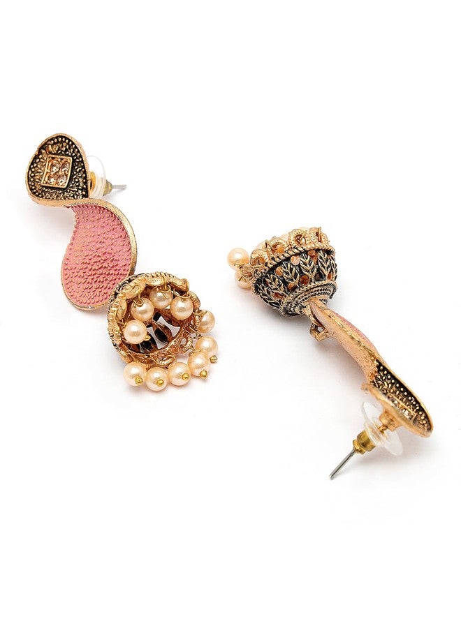 ADIVA Gold-Plated Kundan Stone Studded Meenakari Pearl Classic Jhumka Earrings Set for women, Traditional Stylish Jhumka for Girls Party, Wedding, Festive - Image 5